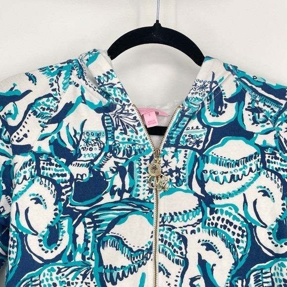 Lilly Pulitzer Resort Coastal Grandma Turquoise Elephant Full Zip Hoodie Small - Picture 4 of 11